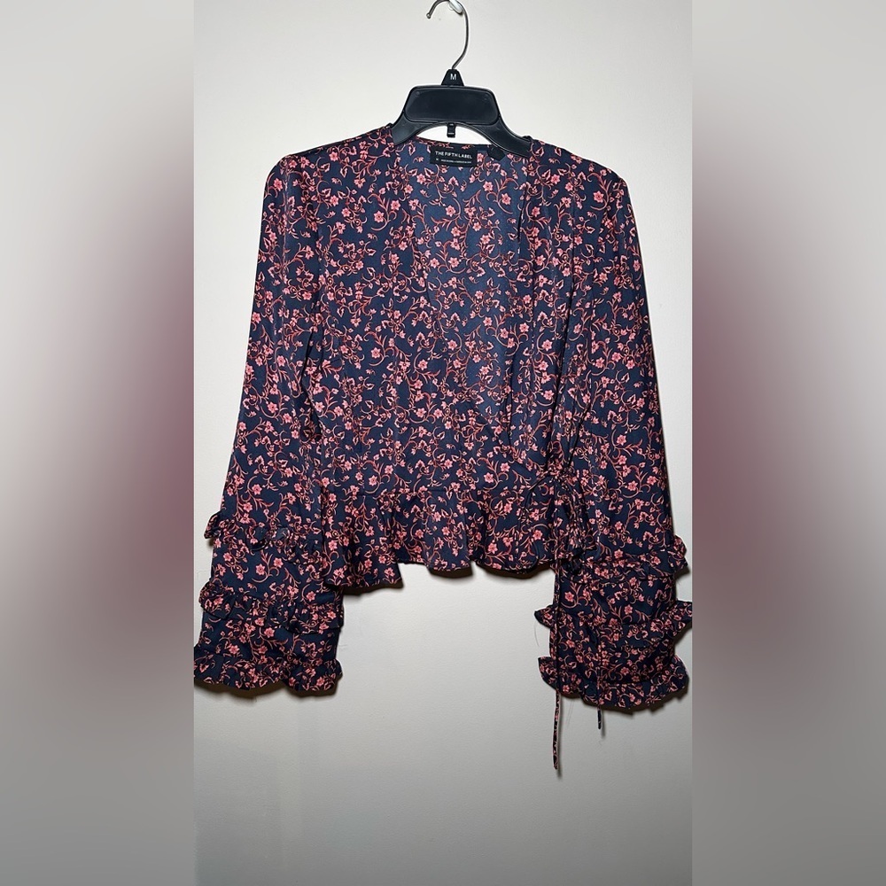 The Fifth Label Ditzy Floral Printed Wrap Blouse Tiered Bell Sleeve Size M